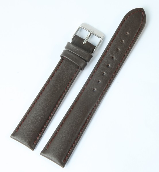 Echtleder-Uhrenarmband mit Naht, gepolstert, dunkelbraun, 10 - 24 mm