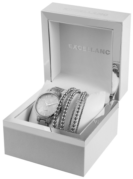 Excellanc Uhrenset / Geschenkset Damenuhr mit Metallband in Kombination mit modischen Armreifen