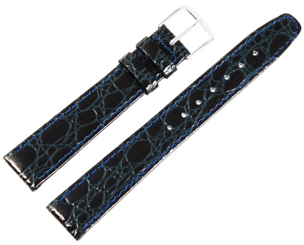 Basic Echtleder Armband in dunkelblau, Krokooptik, flach, Dornschließe