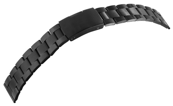 Uhrenersatzarmband aus Edelstahl, schwarz, mit Faltschließe