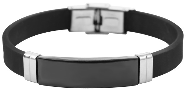 Akzent Armband aus Silikon und Edelstahl in Schwarz, IP Beschichtung