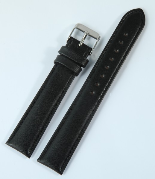 Echtleder-Uhrenarmband mit Naht, gepolstert, schwarz, 10 - 24 mm