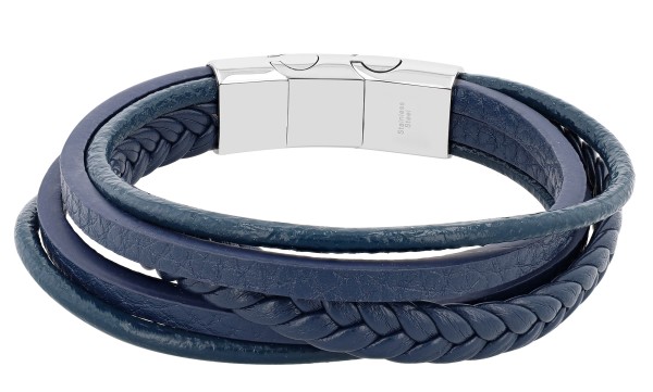 Akzent Armband, mehrreihig, Leder mit Lederimitat & 316L Edelstahlelemente, dunkelblau