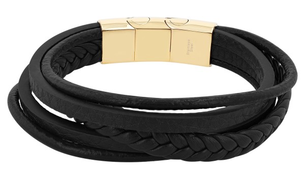 Akzent Armband, mehrreihig, Leder mit Lederimitat & 316L Edelstahlelemente, schwarz