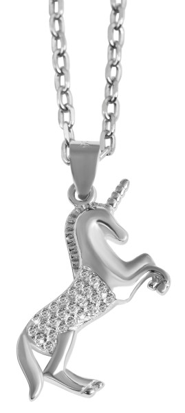 925/- Echt Silber Anhänger ohne Kette, Einhorn mit Zirkoniabesatz, 925/rhodiniert