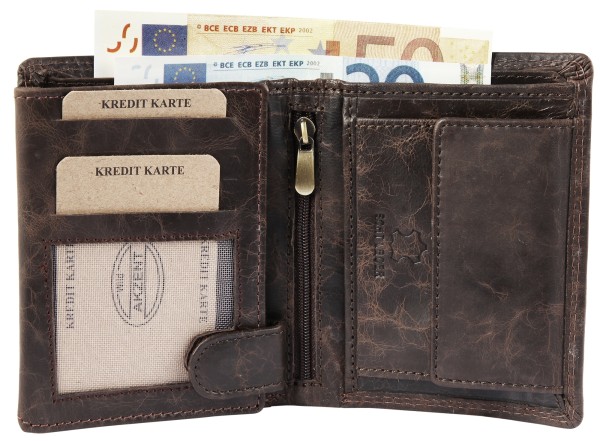 Akzent Herren Geldbörse aus Echtleder. Format 10 x 12 cm.