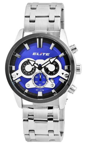 Elite Herren Chronograph mit Metallband, 3ATM