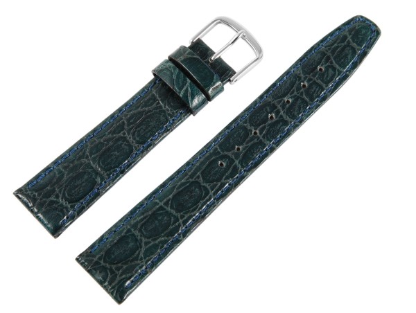 Echtleder Armband in dunkelblau, Krokooptik, flach, 18 mm Stegbreite, Dornschließe