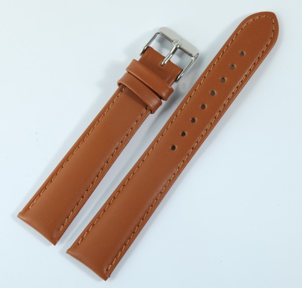 Echtleder-Uhrenarmband mit Naht, gepolstert, braun, 10 - 24 mm