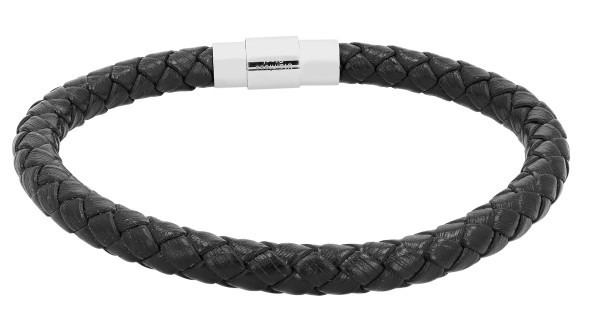 Akzent Armband aus Leder, geflochten, 316L Edelstahlverschluss, schwarz/silberfarben