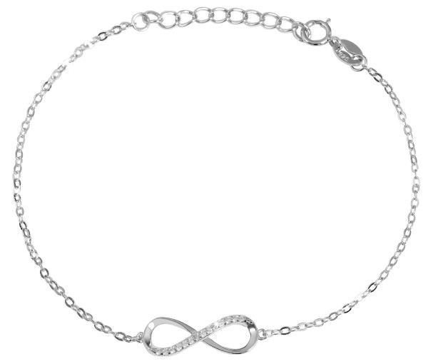 925/- Echt Silber Armband, Infinity, Zirkoniabesatz, 17+3 cm, rhodiniert