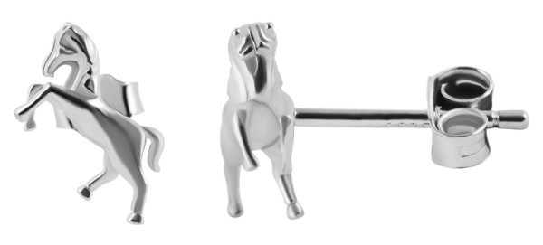 925/- Echt Silber Mädchen-Ohrstecker, Pferdemotiv, 925/rhodiniert