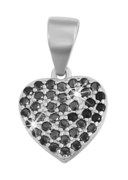 925 Echt Silber Anhänger ohne Kette, Herz mit schwarzen Zirkoniasteinen, 925/rhodiniert