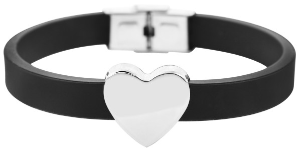 Akzent Armband aus Silikon und Edelstahl in Schwarz mit Herzelement